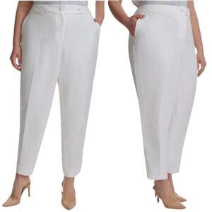 NWT Calvin Klein Linen-Blend Straight Slim Leg Side Slit Hem Ankle Pants White